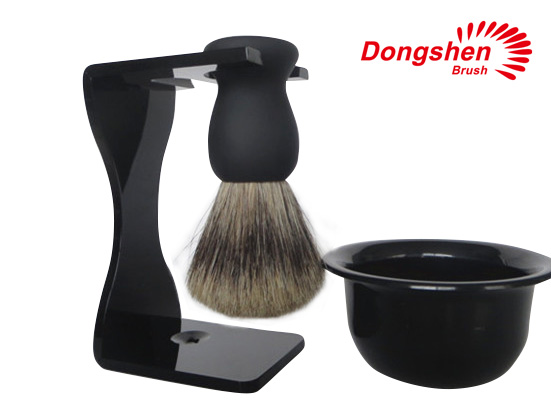 Super Badger Ruber Handle  Shaving Set With Stand and Plastic Bowl