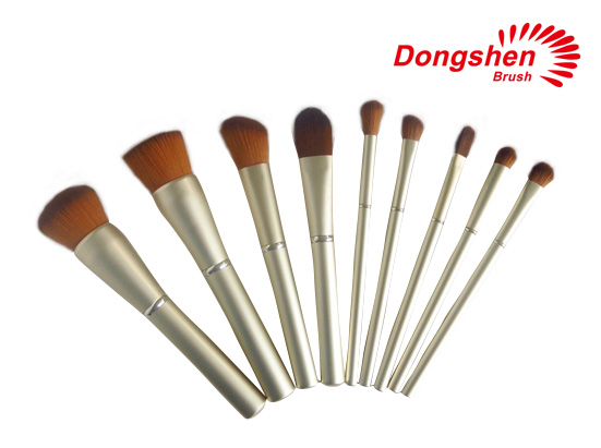 9pcs golden metal handle makeup brush set
