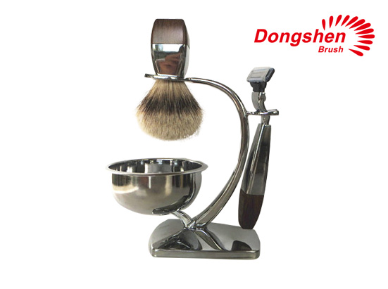 Metal shaving stand badger hair shaving brush with shaving bowl