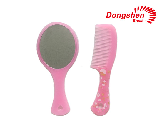 Pink Color Plastic Comb With Mirror